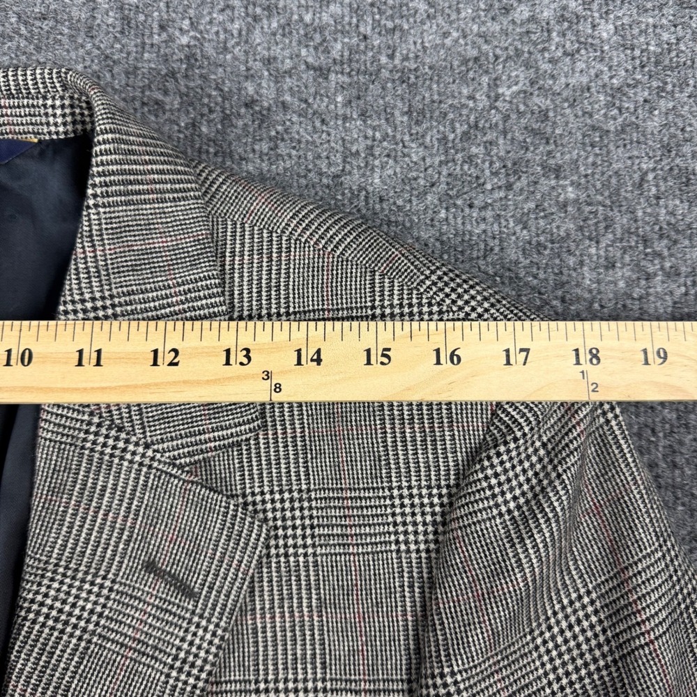 VTG Brooks Brothers 346 Mens 40R 100% Wool Glen Plaid Blazer Sport Coat Gray Red - Picture 4 of 15